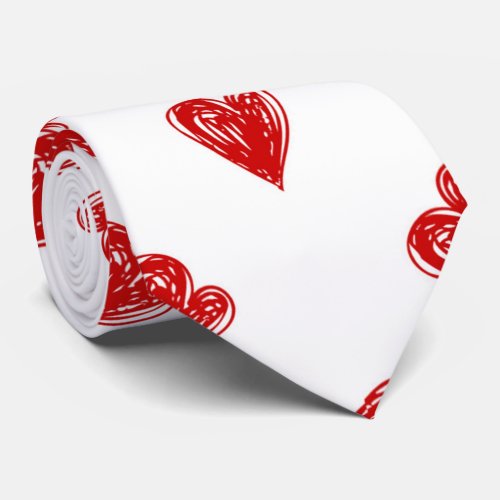 scribbled crayon red hearts neck tie