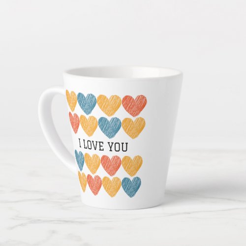 Scribbled Heart Pattern I Love You Retro Latte Mug