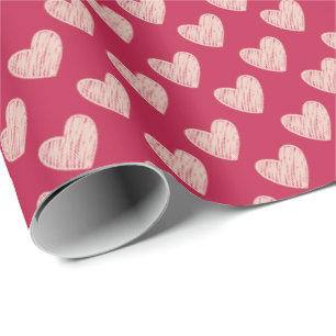 Scribbled Hearts Magenta Wrapping Paper