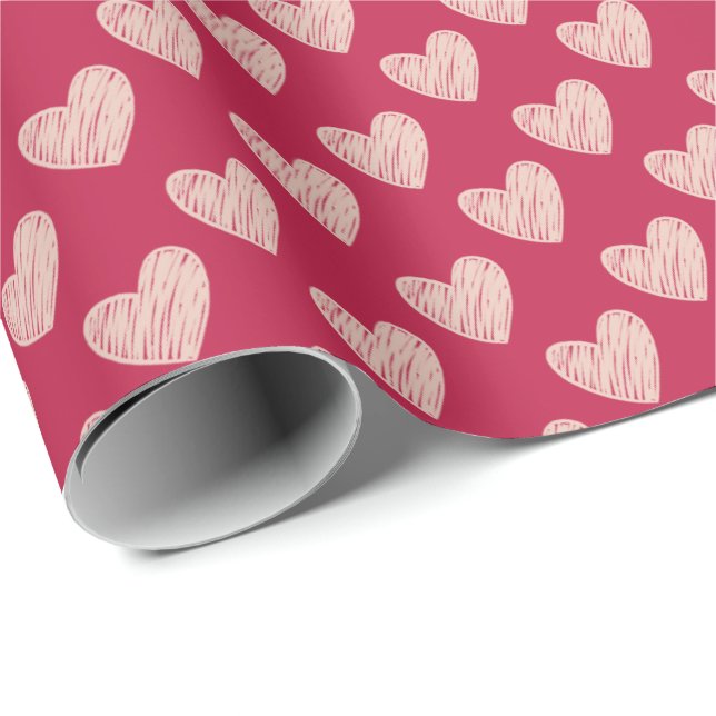 Scribbled Hearts Magenta Wrapping Paper (Roll Corner)