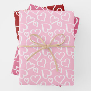 Scribbled Hearts Pattern Wrapping Paper Sheets