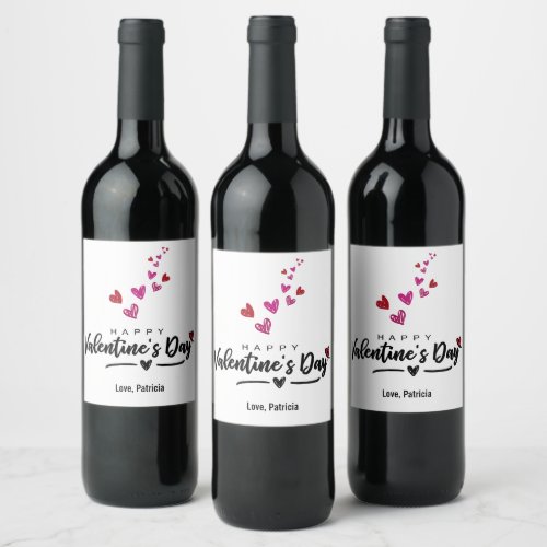 Scribbled Hearts Red Pink Valentines Day Script Wine Label