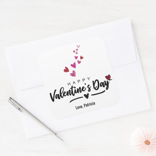 Scribbled Hearts Valentines Day Script Red Pink Square Sticker