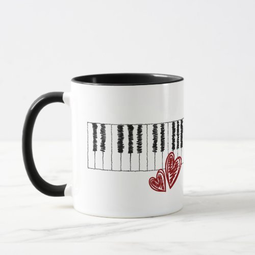 Scribbled Keyboard Hearts Mug with black handle