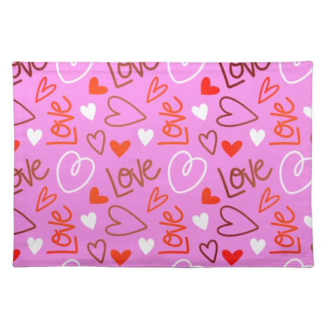 Scribbled Love Hearts Cloth Placemat (Front)