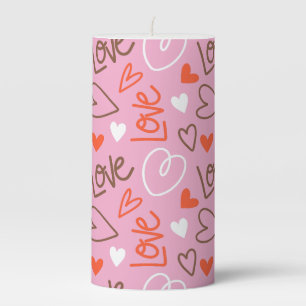 Scribbled Love Hearts Pillar Candle