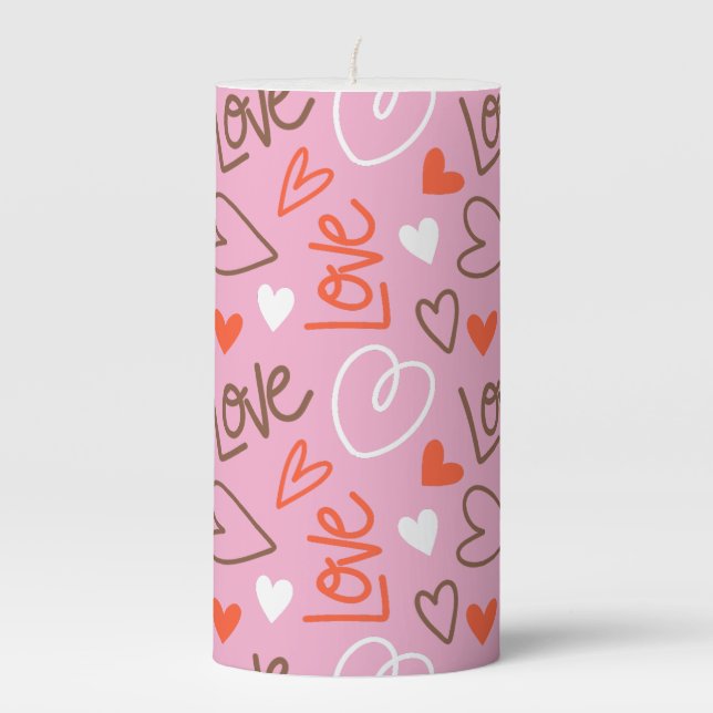 Scribbled Love Hearts Pillar Candle (Front)