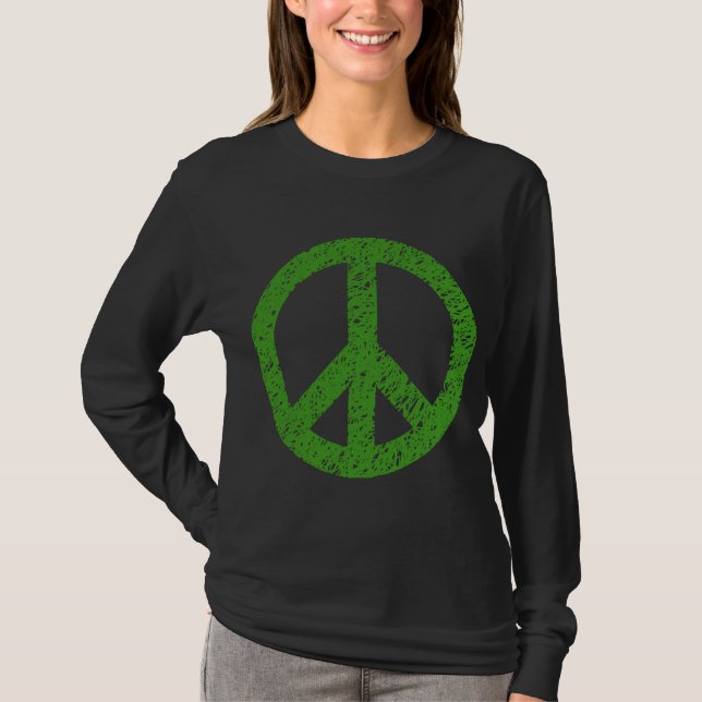 Scribbled Peace Symbol - Avocado Green T-Shirt (Front)