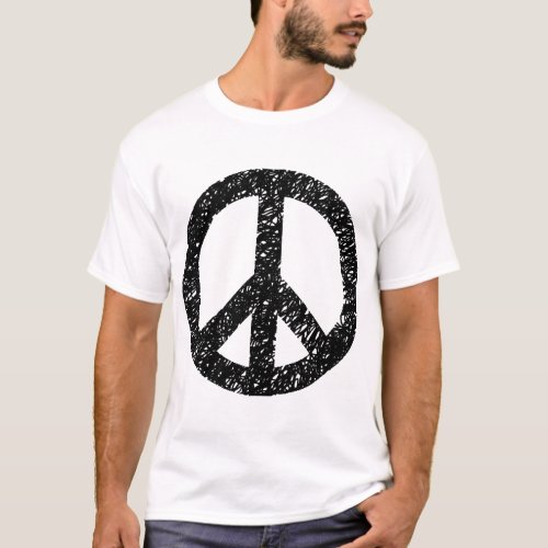 Scribbled Peace Symbol _ Black T_Shirt