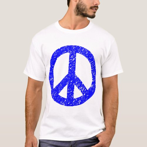 Scribbled Peace Symbol _ Blue T_Shirt