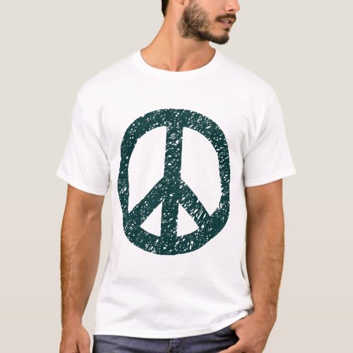 Scribbled Peace Symbol _ Dark Green T_Shirt