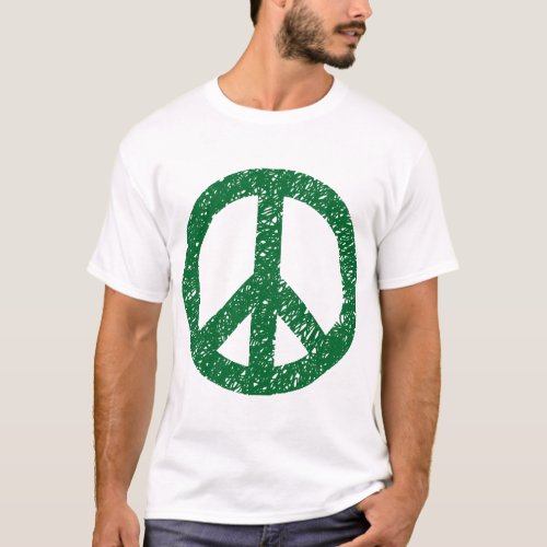 Scribbled Peace Symbol _ Forest Green T_Shirt