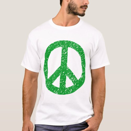 Scribbled Peace Symbol _ Grass Green T_Shirt