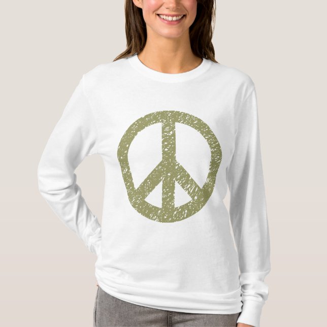 Scribbled Peace Symbol - Khaki T-Shirt (Front)