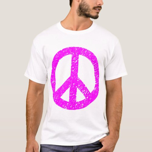 Scribbled Peace Symbol _ Magenta T_Shirt