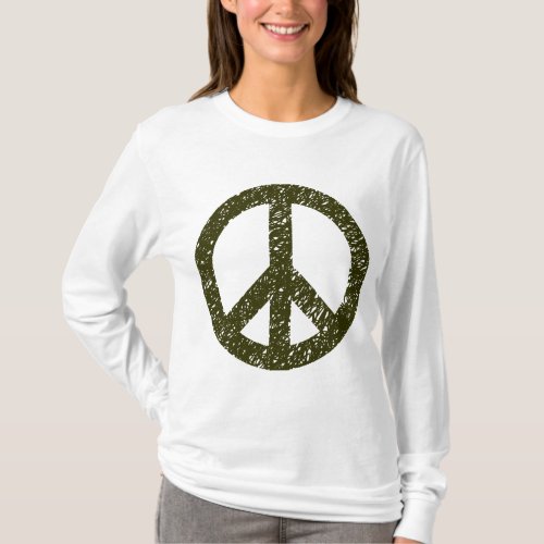 Scribbled Peace Symbol _ Murky Green T_Shirt