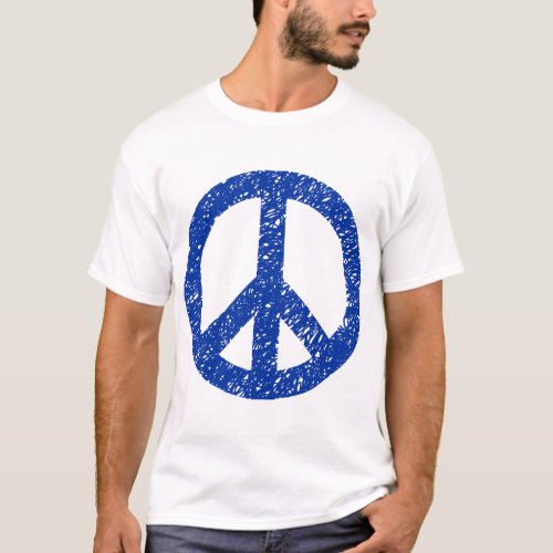 Scribbled Peace Symbol _ Navy Blue T_Shirt