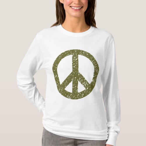 Scribbled Peace Symbol _ Olive Drab T_Shirt