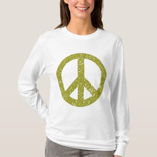 Scribbled Peace Symbol _ Olive Green T_Shirt