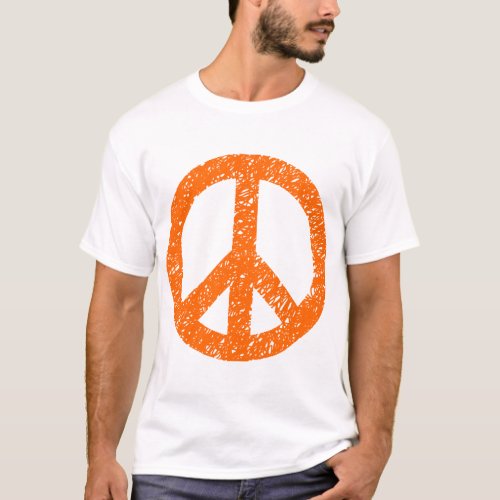 Scribbled Peace Symbol _ Orange T_Shirt