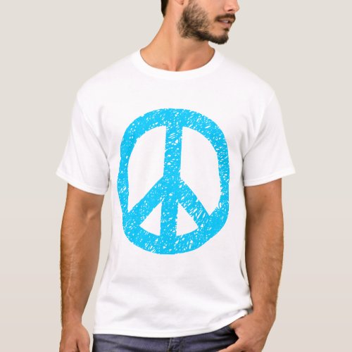 Scribbled Peace Symbol _ Sky Blue T_Shirt