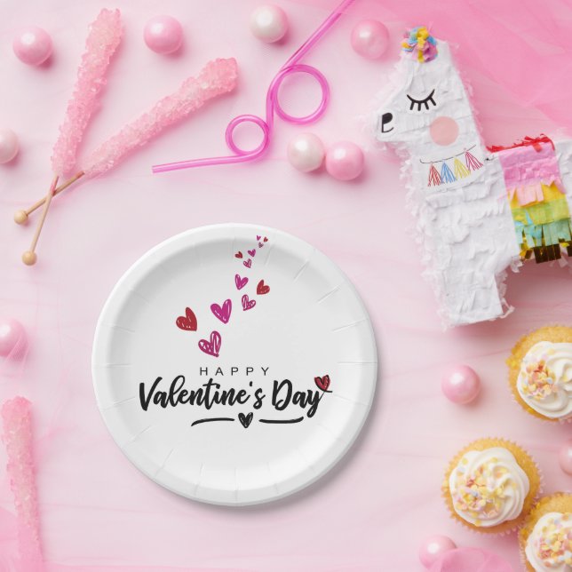 Scribbled Red Pink Hearts Script Valentine's Day Paper Plates (Party)