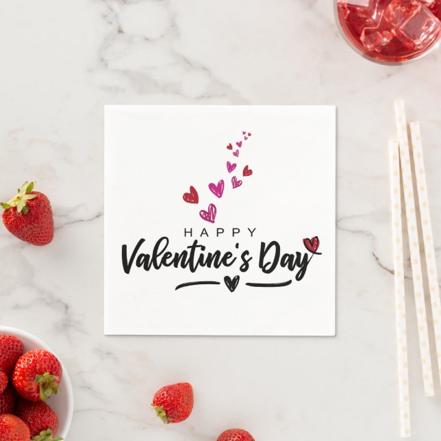 Scribbled Red Pink Hearts Valentine's Day Script Napkins (Insitu)