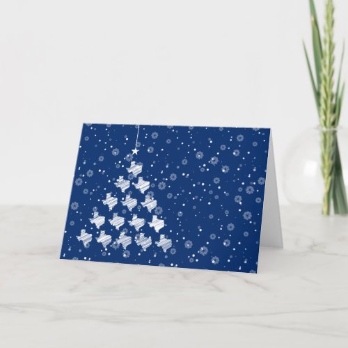 Scribbled Texas Christmas Tree on Blue Holiday Card