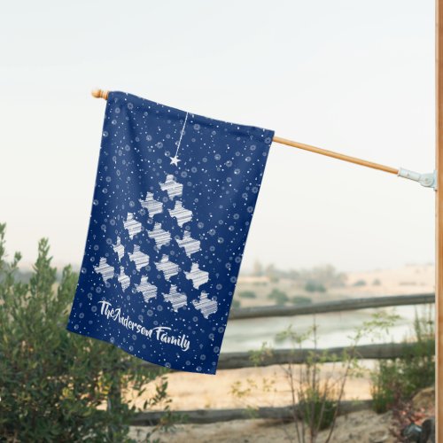 Scribbled Texas Christmas Tree on Blue House Flag