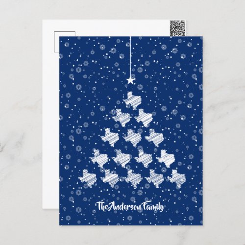 Scribbled Texas Christmas Tree on Blue Postcard