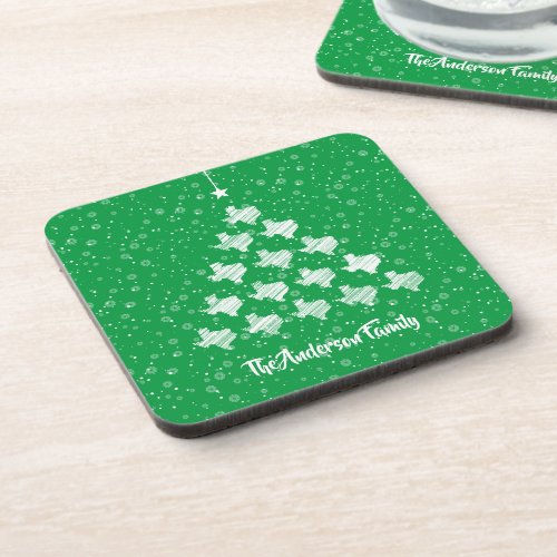 Scribbled Texas Christmas Tree on Green Beverage Coaster