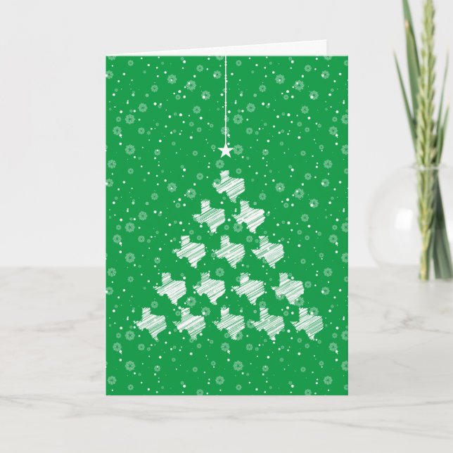 Scribbled Texas Christmas Tree on Green Holiday Card (Front)