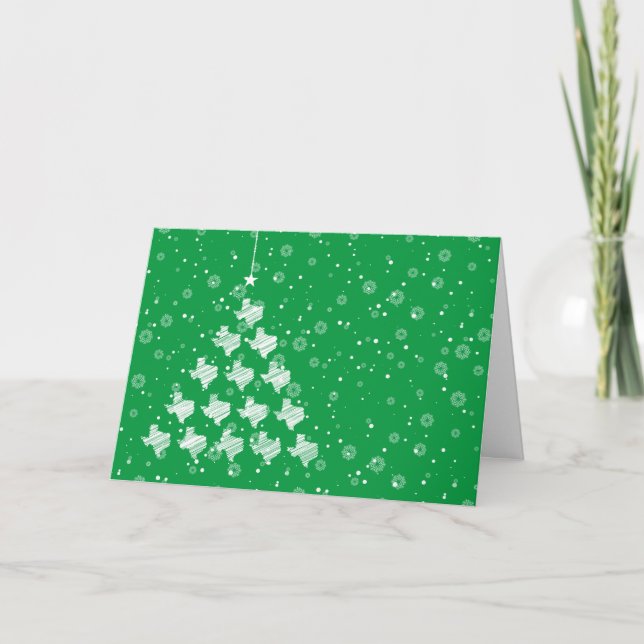 Scribbled Texas Christmas Tree on Green Holiday Card (Front)
