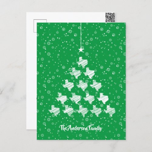 Scribbled Texas Christmas Tree on Green Postcard