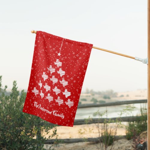 Scribbled Texas Christmas Tree on Red House Flag