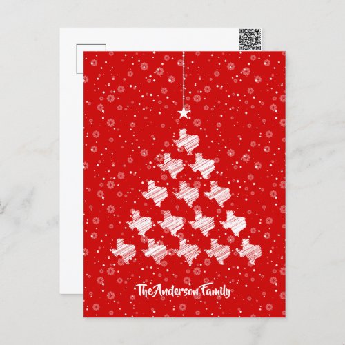Scribbled Texas Christmas Tree on Red Postcard