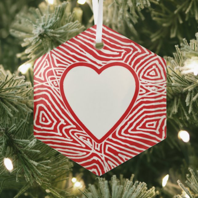 Scribbleprint Heart Notes Glass Ornament (Insitu)