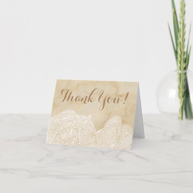 Scribbleprint Waves on Parchment Letterpress Thank You Card (Front)