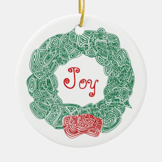 Scribbleprints Wreath - White, on Red Ceramic Ornament