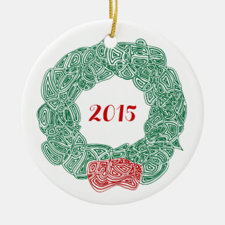 Scribbleprints Wreath - White, on Red Ceramic Ornament