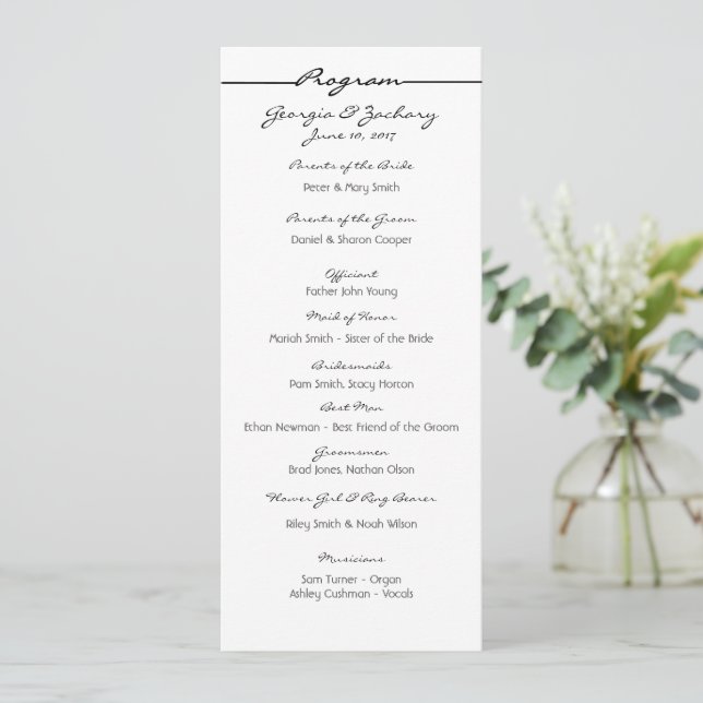 "Scribbles" Wedding Program (Standing Front)
