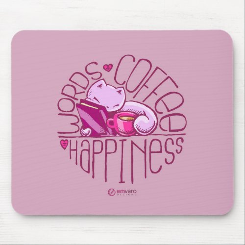 Scribbles Words Coffee Happiness pink Mouse Pad