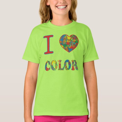 Scribbly Art Red Green Blue Yellow I Heart Color  T_Shirt
