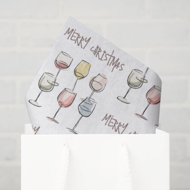 Scribbly doodle wine glass pattern Merry Christmas Tissue Paper (Gift Bag)