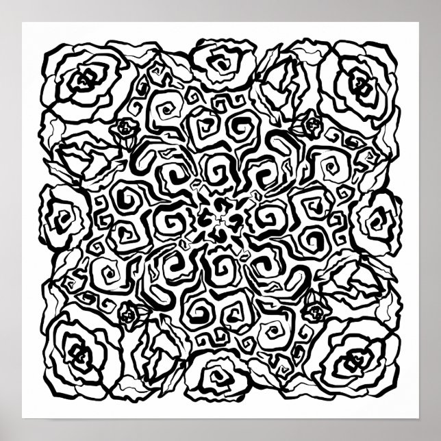 Scribbly Doodles Roses Color Me Poster (Front)