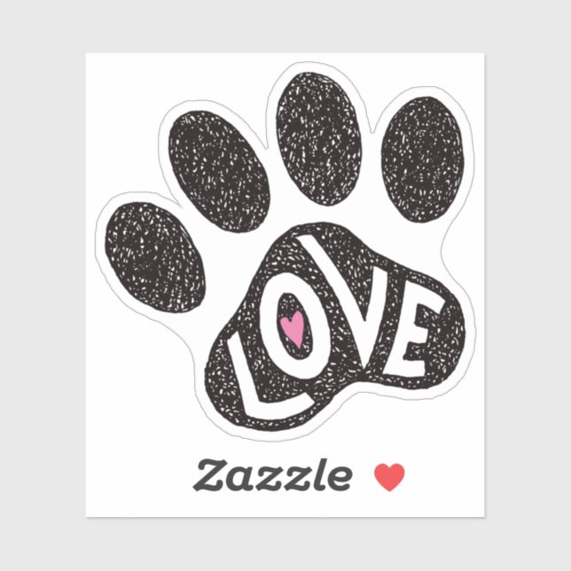 Scribbly paw print with text love and pink heart sticker (Sheet)