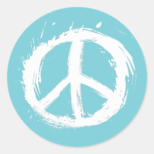 scribbly PEACE SIGN on blue Classic Round Sticker