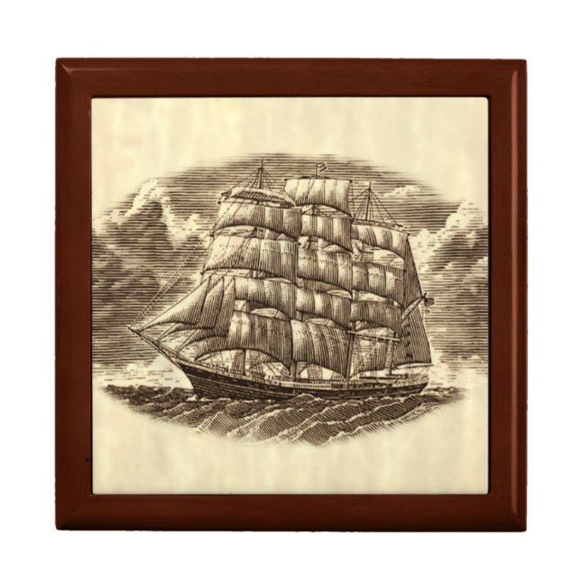 Scrimshaw Sailing Ship Trinket Box (Front)