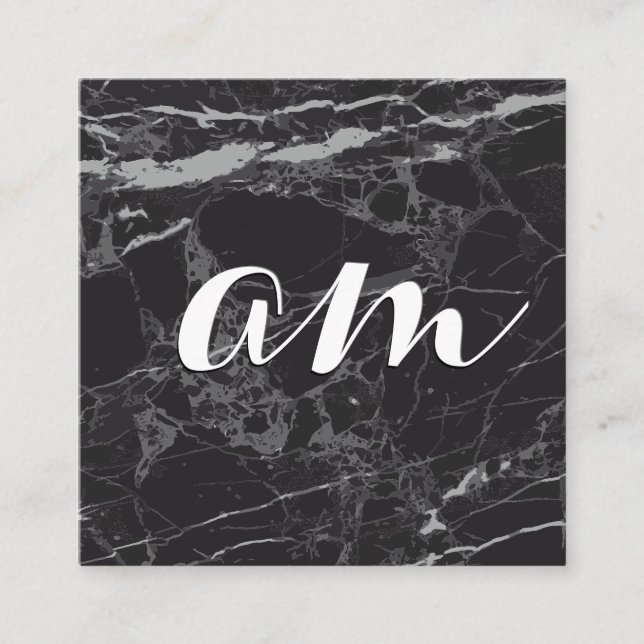 Scrip Monogram | Black Marble Square Business Card (Front)