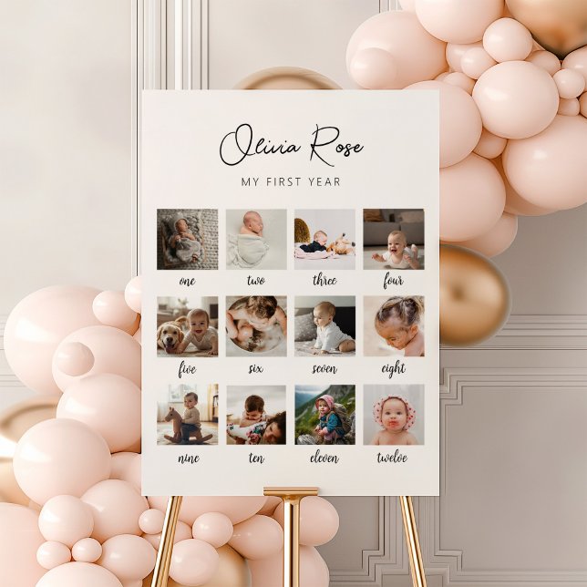 Script 12 Month Photo 1st Birthday Photo Sign  (Creator Uploaded)